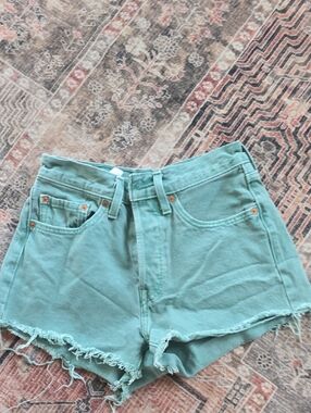 Levi's Mint Green High-Rise Frayed Hem Jean Shorts